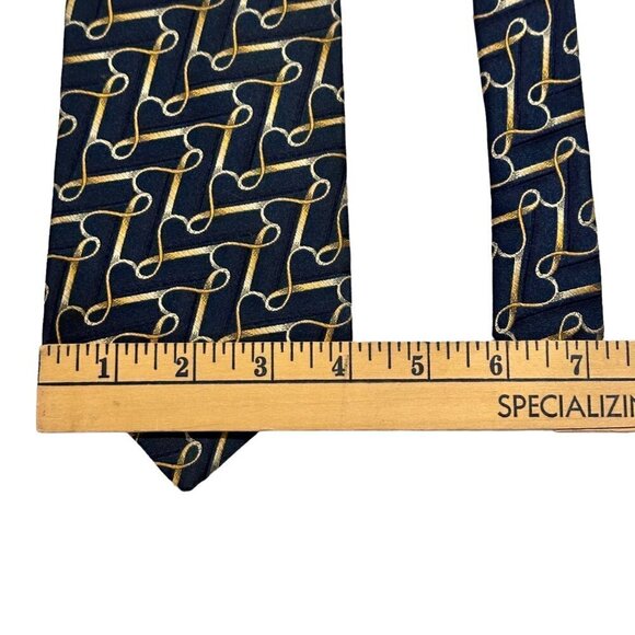 Piattelli Silk Necktie Tie 4 Inches Mens Classic Geometric Blue Gold Office USA - Picture 4 of 12